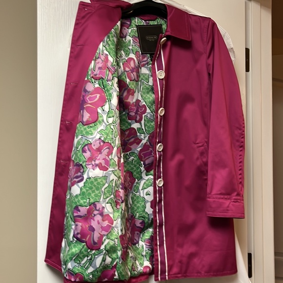 Coach Jacket - Vintage Pink Trench Coat Mid-Length Jacket Floral Print Office - Picture 4 of 12